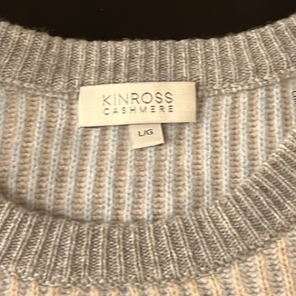 Kinross Cashmere ribbed knit pullover sweater, colorblock pastel colors, Sz L - Picture 4 of 10